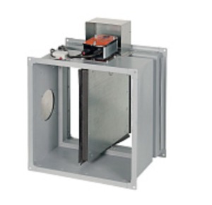 Normally open air damper of general industrial design, with electric drive, complete with two flanges, a thermal sensor and a terminal box